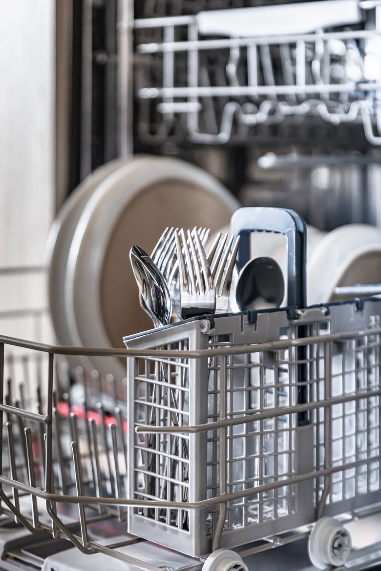 Closeup of silverware in the dishwasher