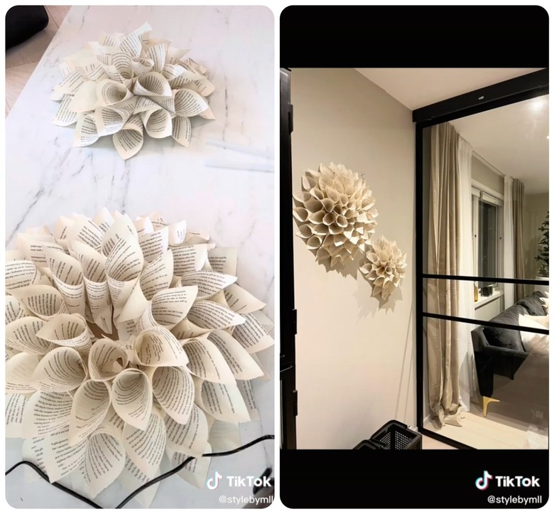 screenshot of tiktok video making floral paper wall sculpture