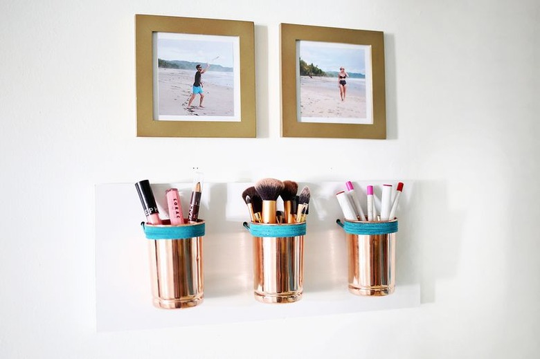 DIY wall mounted copper cup organizers for small space