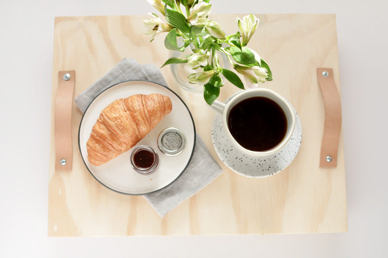 Wood and leather breakfast tray