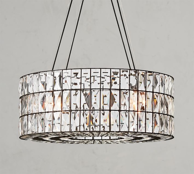 drum lighting for dining room with crystals from Pottery Barn