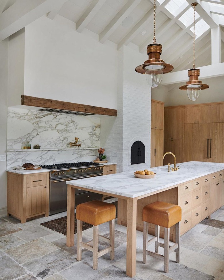 modern eat-in kitchen with eating area placed at one end of kitchen island