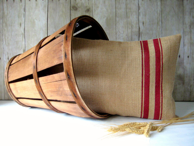 burlap pillow with red stripes