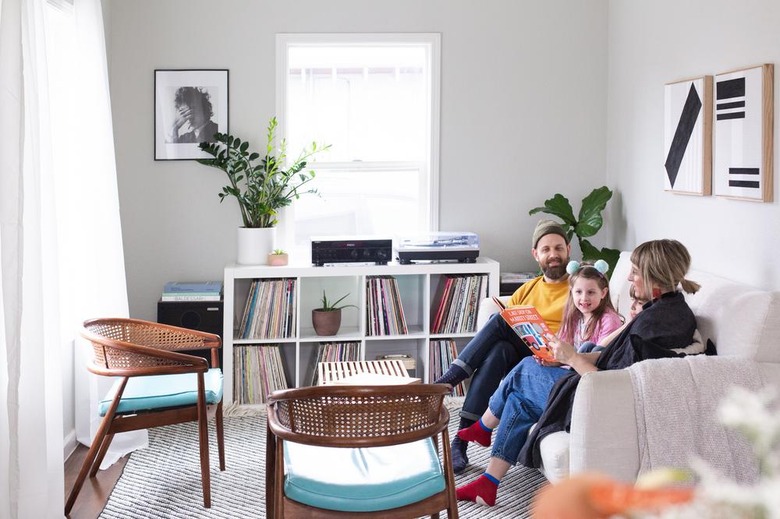 small white family room ideas with records