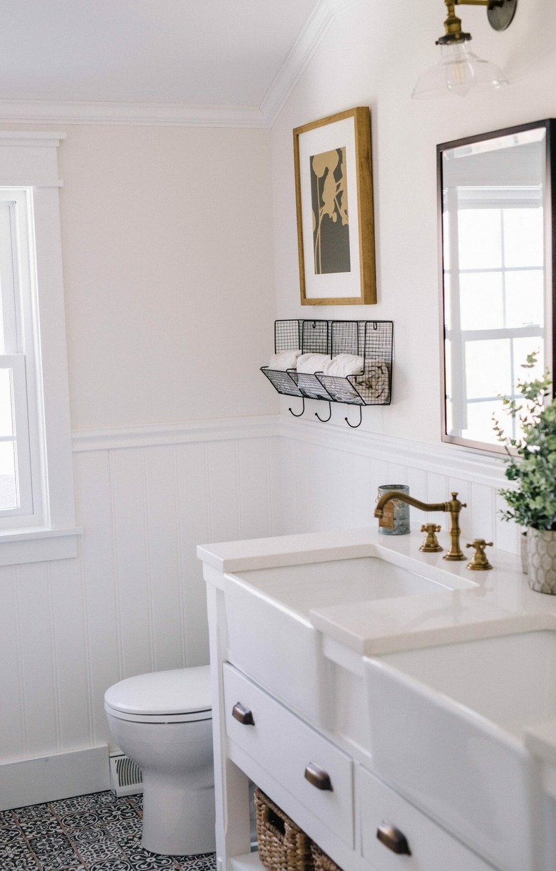 modern farmhouse bathroom with double apron-front Farmhouse Bathroom Sinks