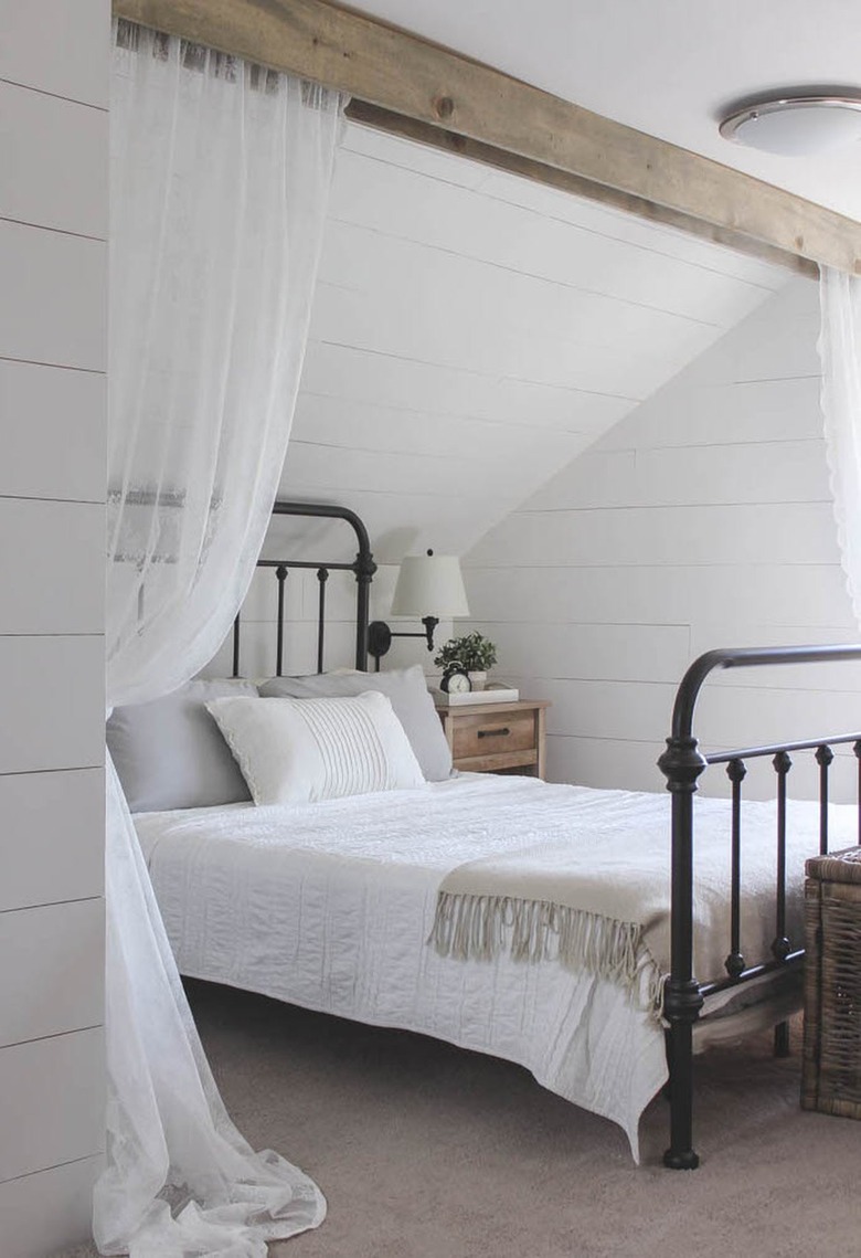 Lace curtain in bedroom