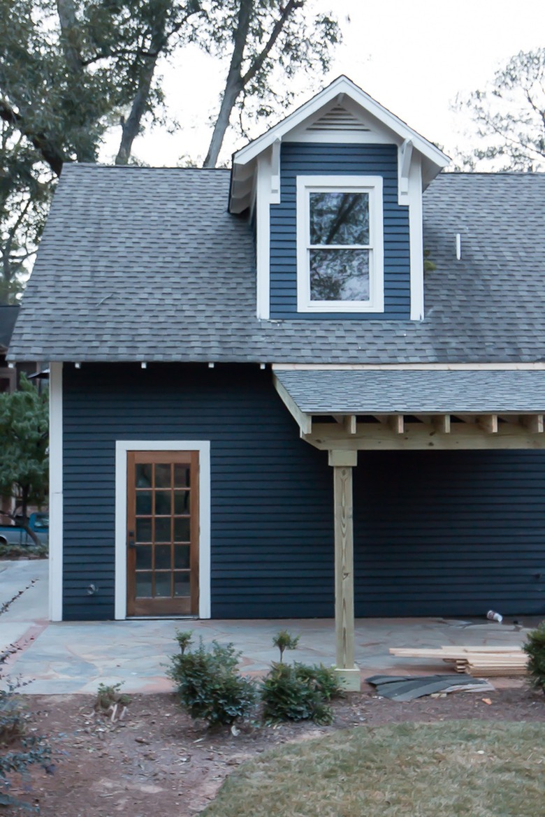 navy blue farmhouse exterior