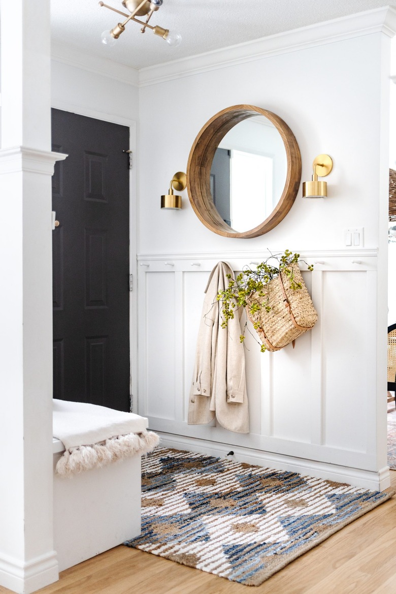 farmhouse hallway idea with rustic mirror