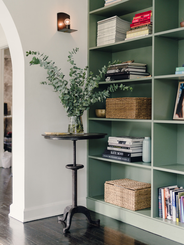 farmhouse hallway lighting with shelves