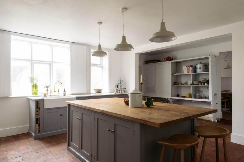 Red brick farmhouse kitchen floor