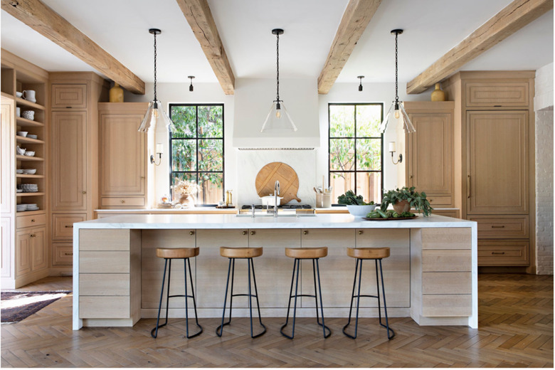 farmhouse kitchen island idea with wood cabinets