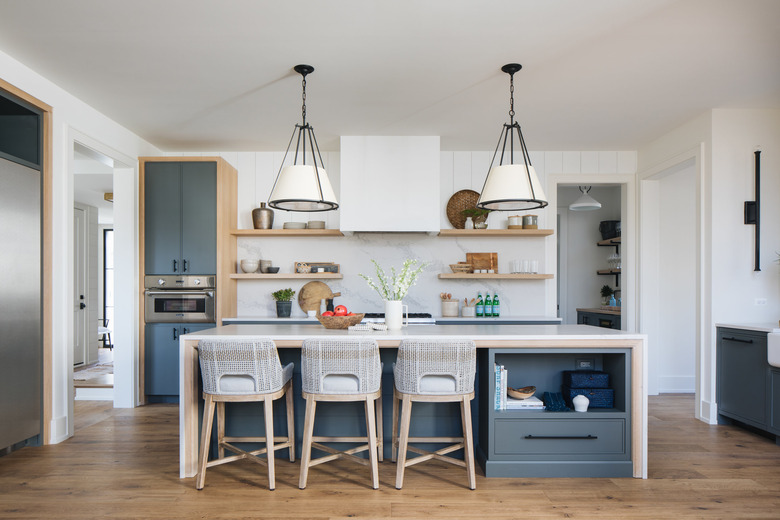 farmhouse kitchen island idea with seating and storage