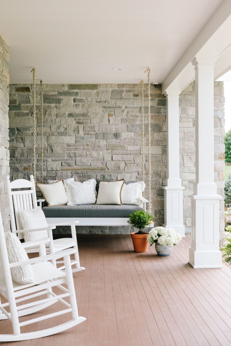 porch with stone walls