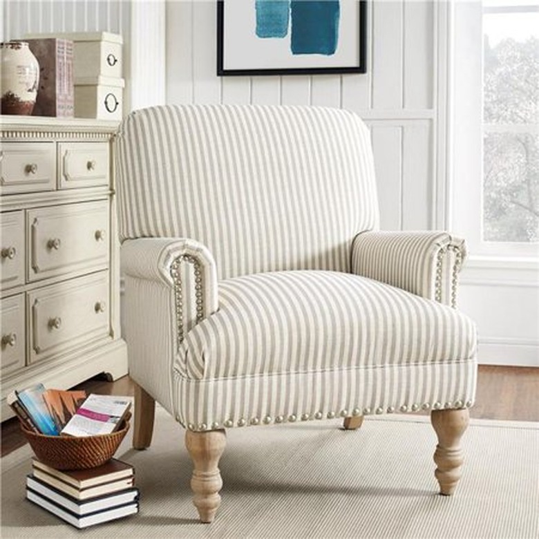 Walmart farmhouse furniture with lounge chair with stripe fabric and nailhead detail