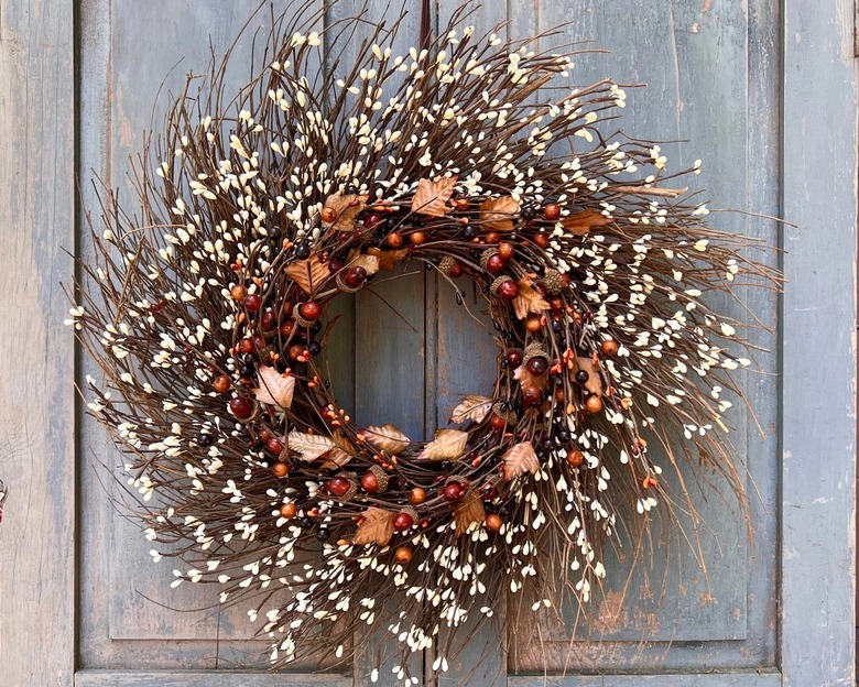 faux wreath on door