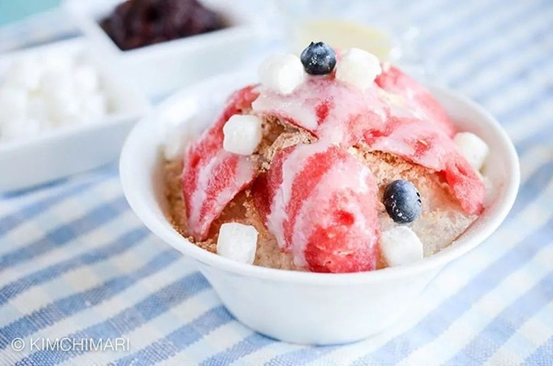 Kimchimari Bingsu (Korean Shaved Ice Dessert) With Watermelon