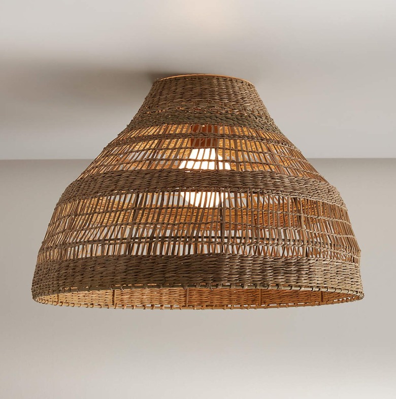 Wicker shade flush mount light.