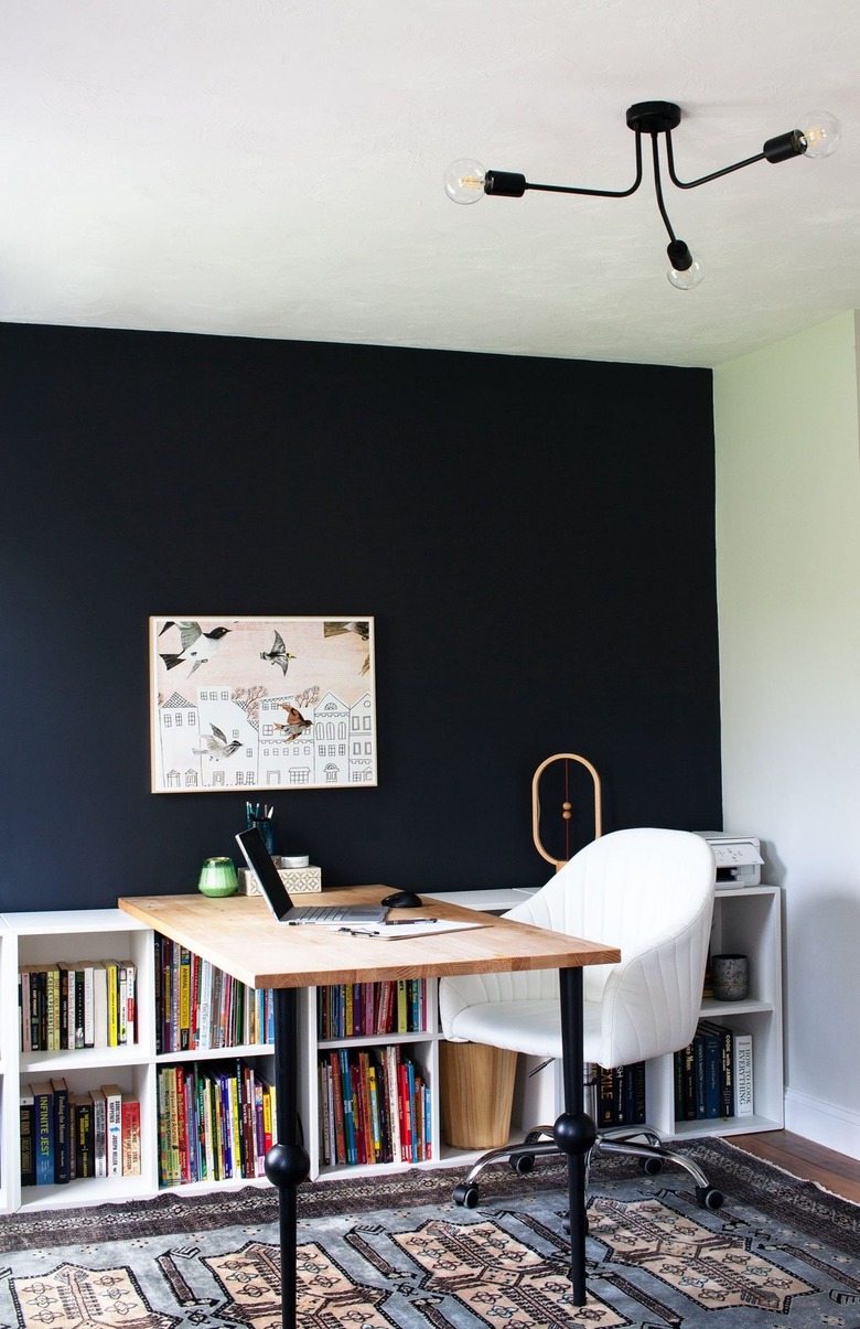 black modern flush mount in contemporary home office