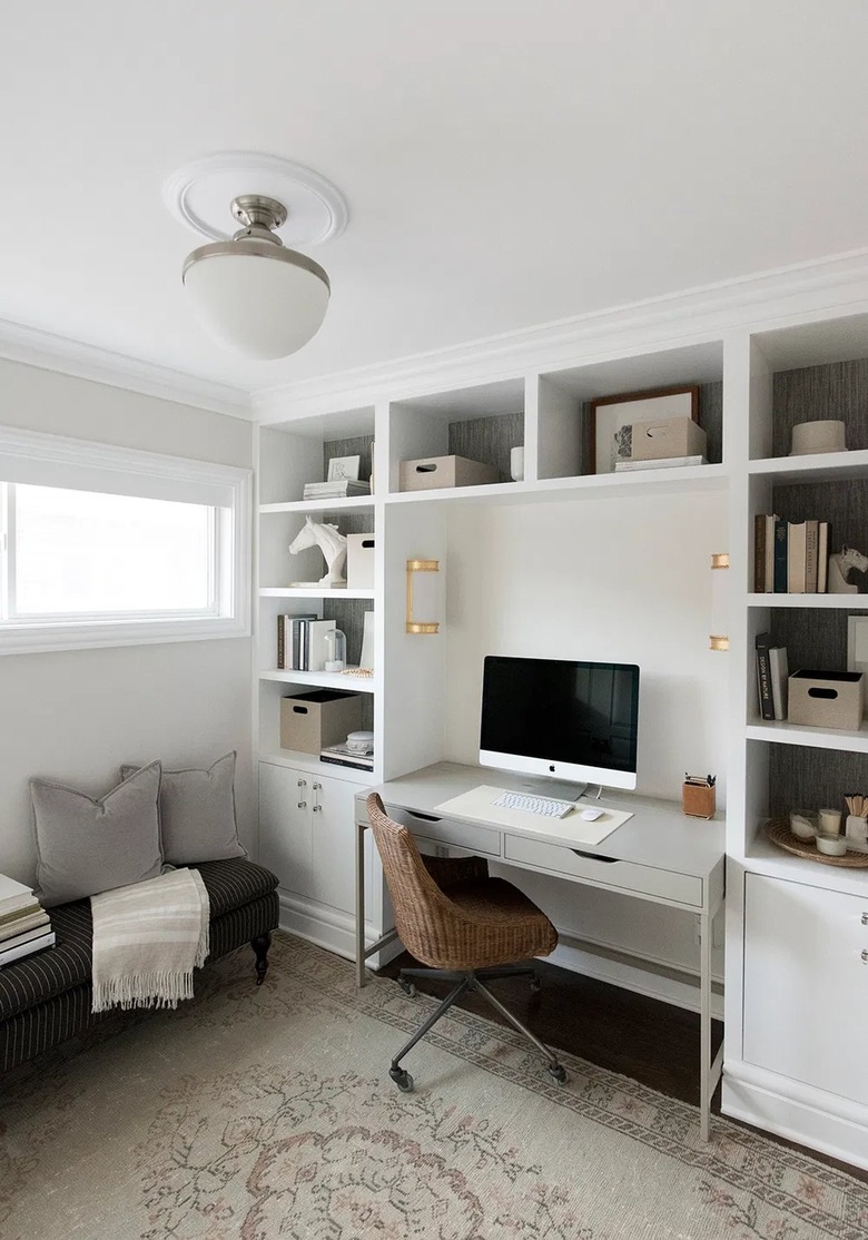 brushed nickel flush mount light in neutral home office