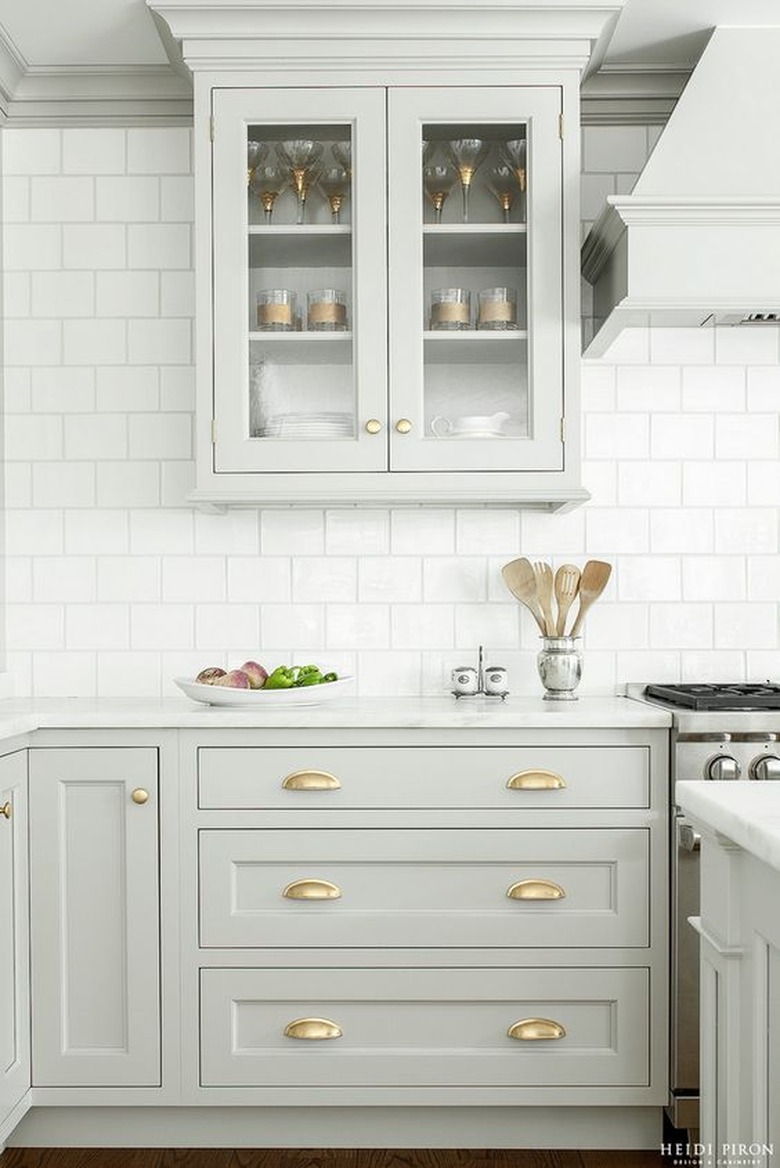 kitchen with light gray cabinets