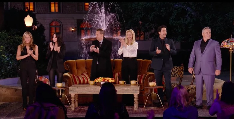 cast of 'Friends' TV show in front of couch