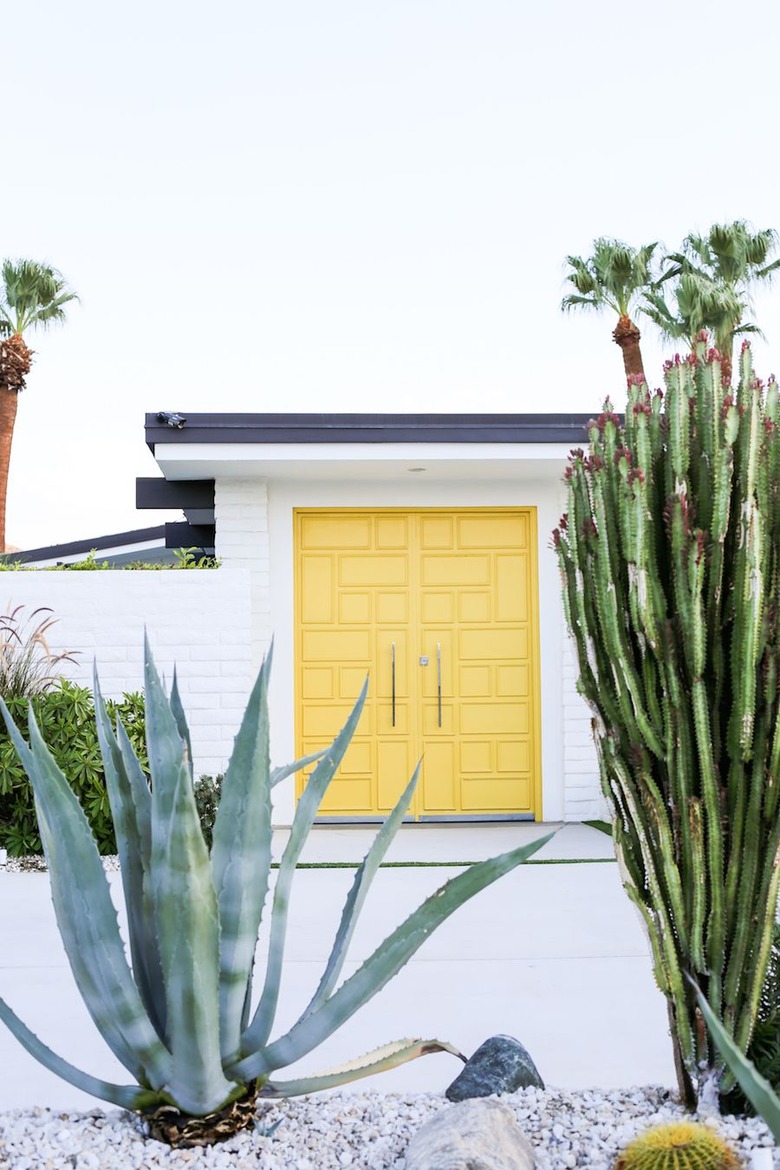 yellow front door color on Palm Springs midcentury house