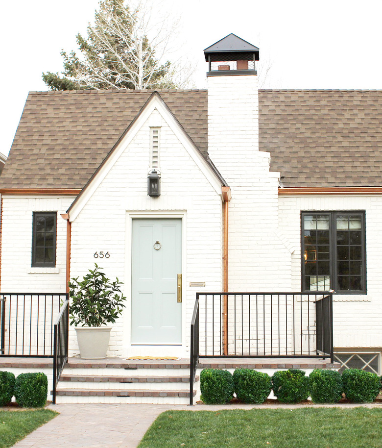 sky blue front door color on white house