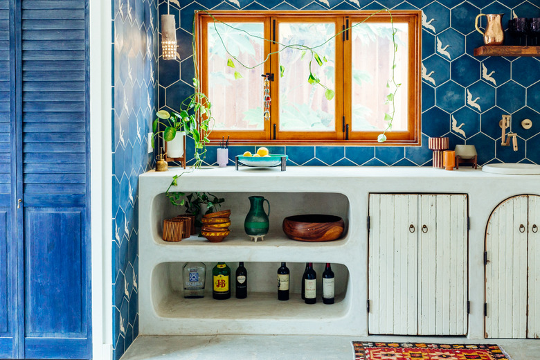 Converted garage bar ideas with kitchenette by Justina Blakeney of Jungalow