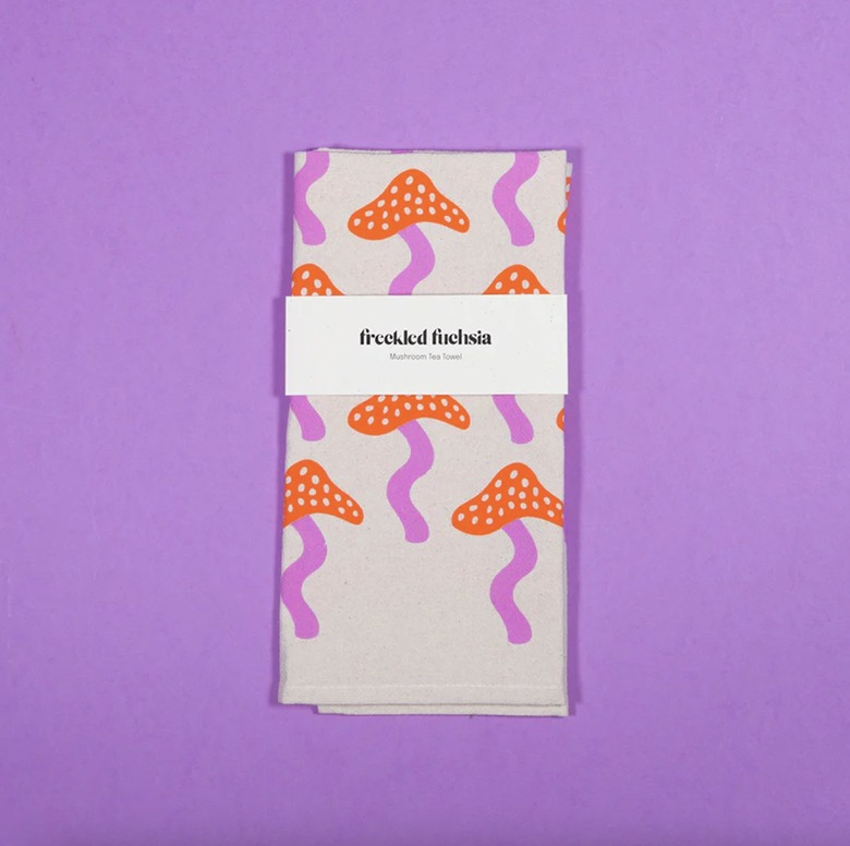 Freckled Fuchsia Mushroom Tea Towel, $20.50