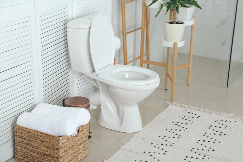 Stylish toilet bowl in bathroom interior