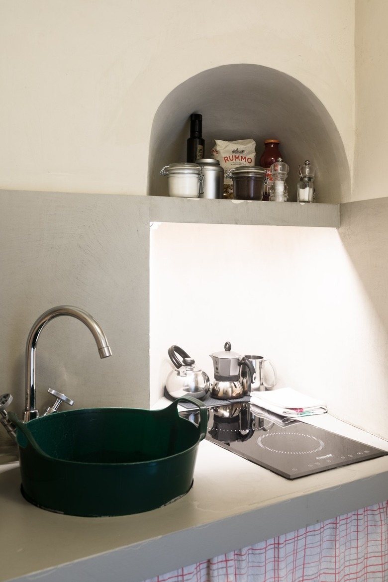 Small white and gray bachelor kitchen