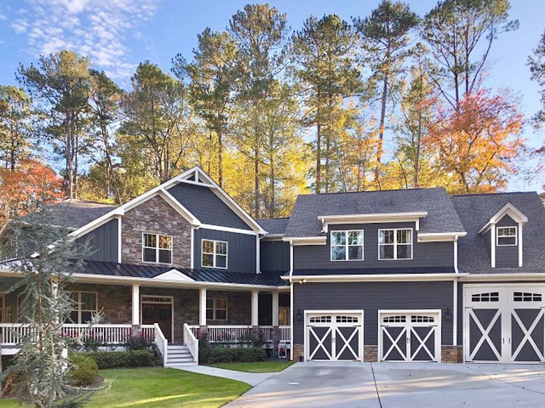 dark gray exterior paint with white trim