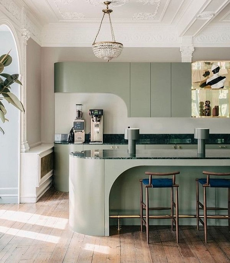 Green kitchen island