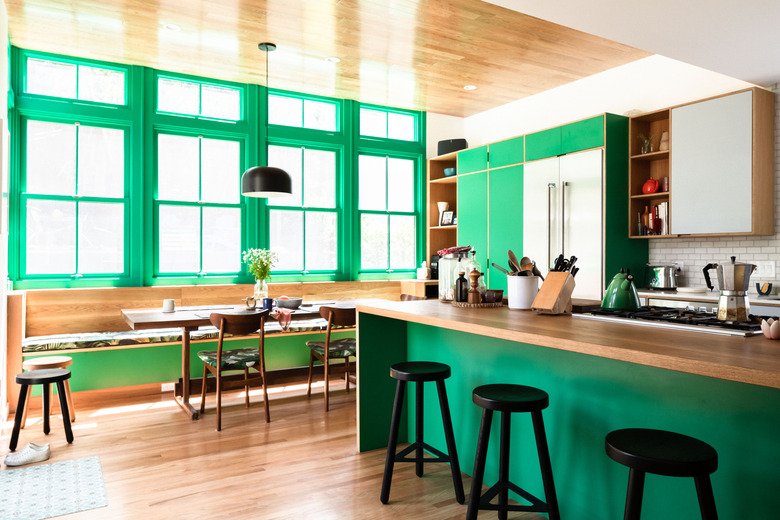 Green kitchen island