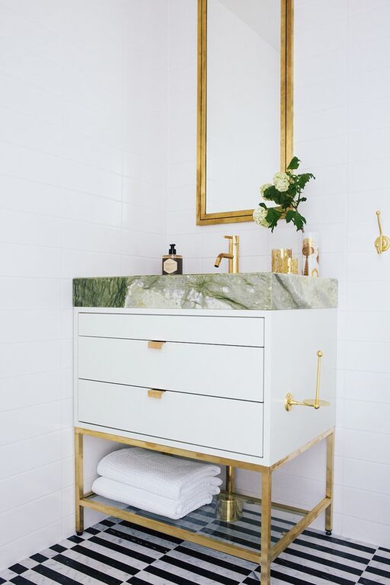 green marble slab bathroom vanity