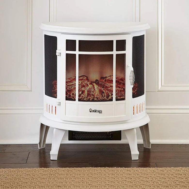 A white modern portable electric fireplace