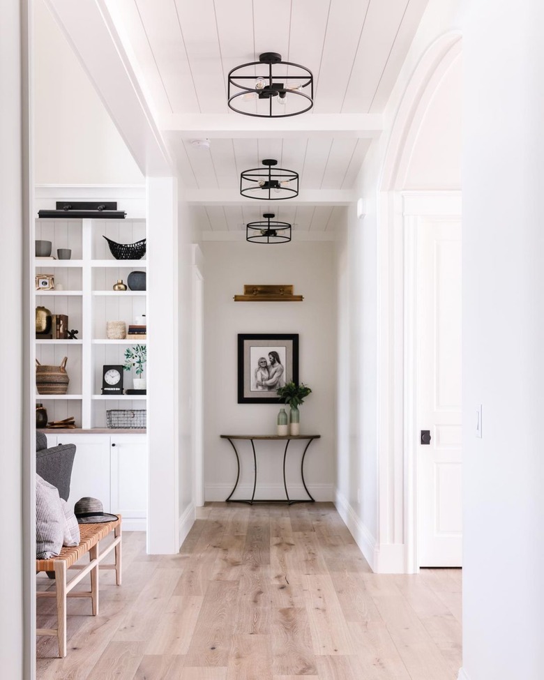 Hallway Focal Point Ideas in contemporary hallway with statement lighting