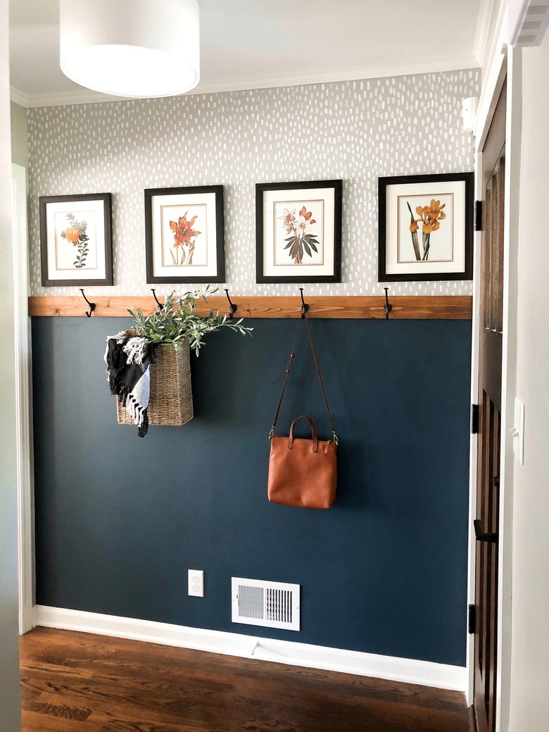 Hallway Makeover Ideas in blue and gray industrial hallway