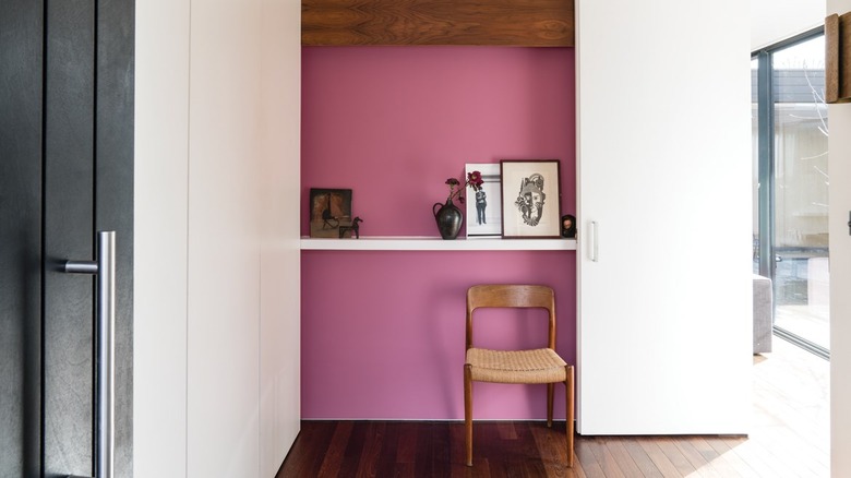 Pink wall in hallway