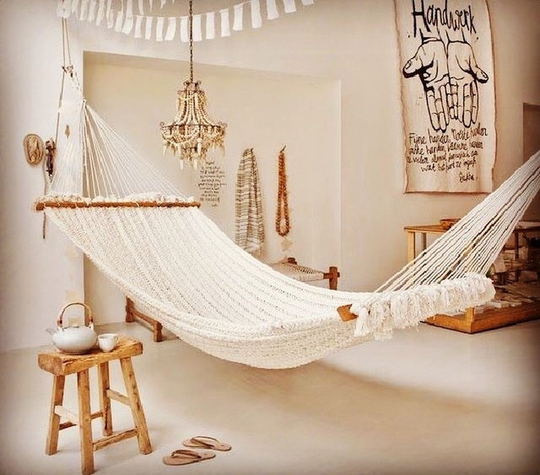 white and natural hammock decor