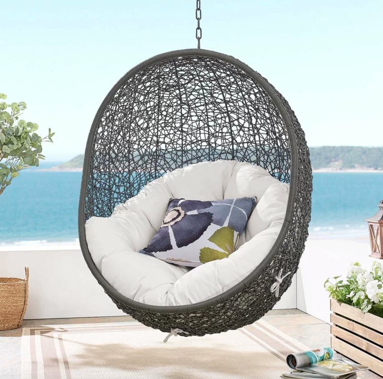 Hanging chair, cushions.