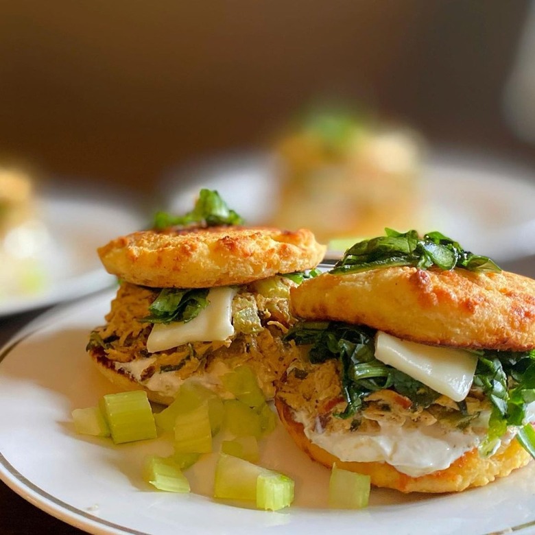 two chicken sliders on a plate