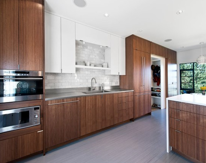 wood linoleum kitchen flooring with wood cabinets