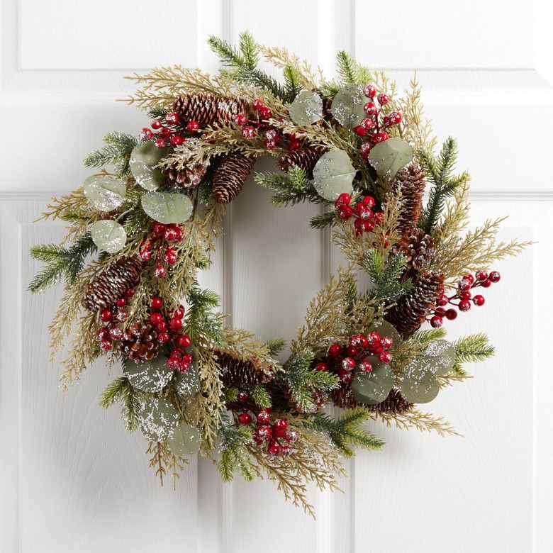 Faux Pine And Eucalyptus With Red Berries Wreath