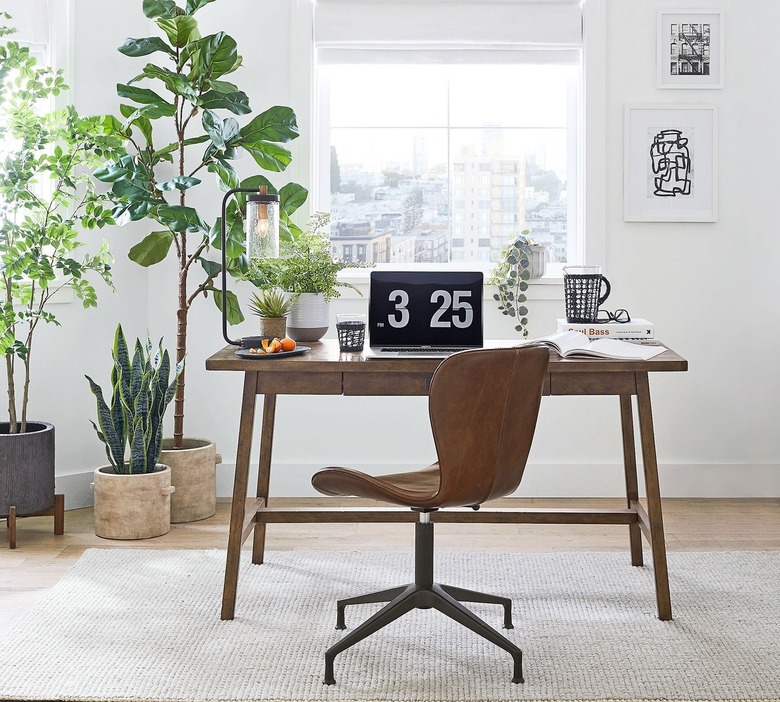 modern office with jute rug