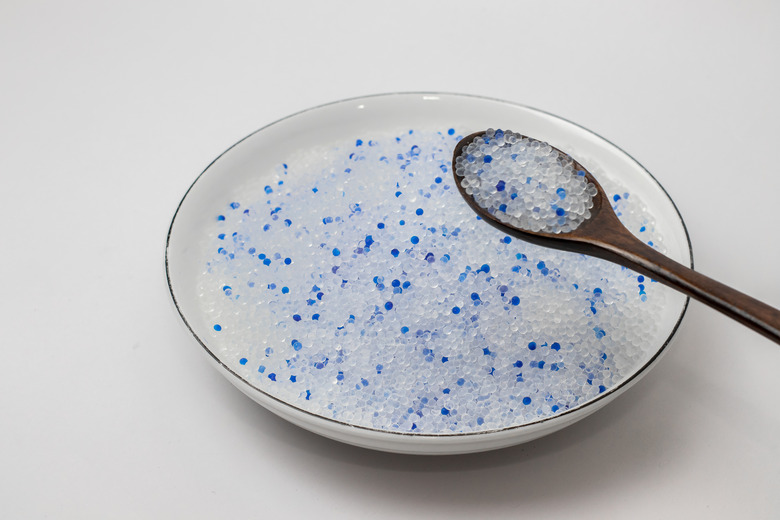 Blue Silica Gel Desiccant on White Backgrounds