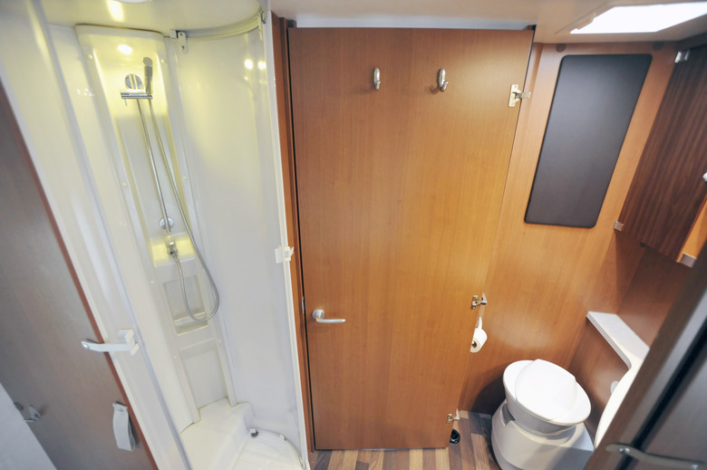 Camper bathroom with shower, wc and sink