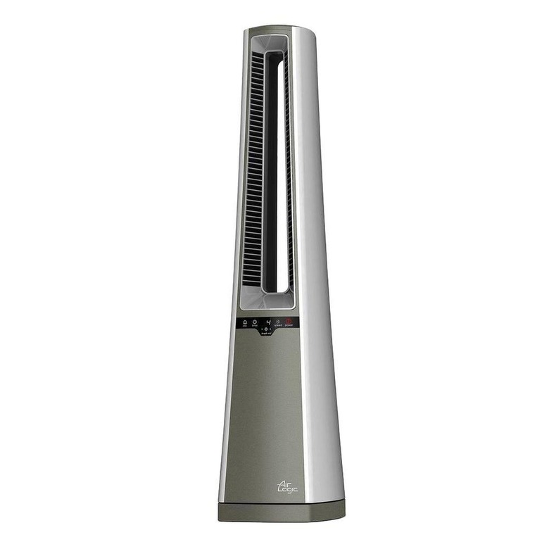 A silver tower fan