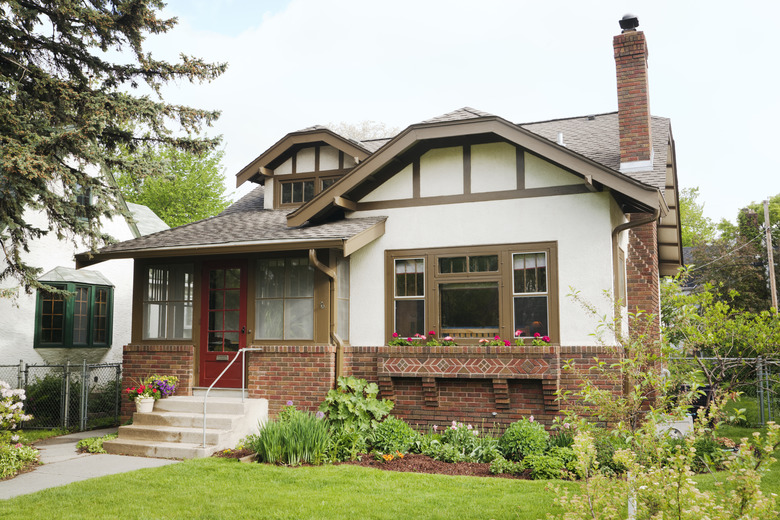 Arts and Crafts Bungalow Residential House Exterior Facade, Lawn, Garden