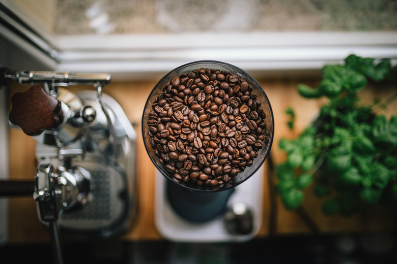 Directly Above Shot Of Coffee Beans In Machinery